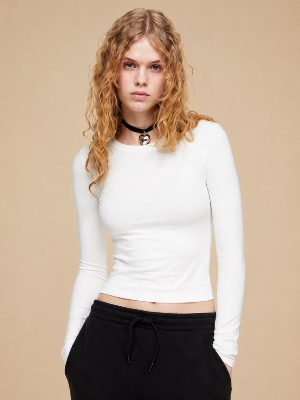 H&M Long sleeve white jersey top shirt crewneck pullover tee shirt